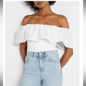 New!!! Off The Shoulder Ruffle Overlay Cropped Top